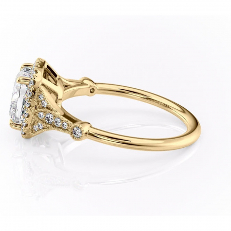 Inel de logodnă Citrina din aur Galben 14kt cu moissanite tăietură pernă – Halo rafinată pentru profil mediu | Personalizează și configurează gratuit online [5]