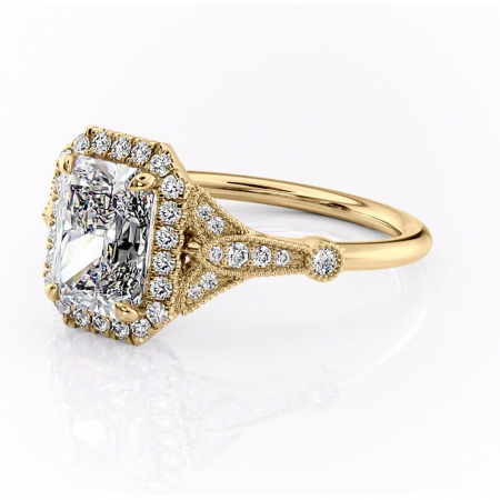 Inel de logodnă Citrina din aur Galben 14kt cu moissanite tăietură radiantă – Halo rafinată pentru profil mediu | Personalizează și configurează gratuit online [6]