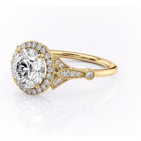 Inel de logodnă Citrina din aur Galben 14kt cu moissanite tăietură rotundă – Halo rafinată pentru profil mediu | Personalizează și configurează gratuit online [6]