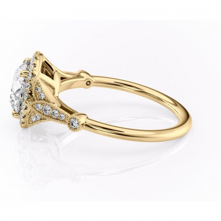 Inel de logodnă Citrina din aur Galben 14kt cu moissanite tăietură rotundă – Halo rafinată pentru profil mediu | Personalizează și configurează gratuit online [5]