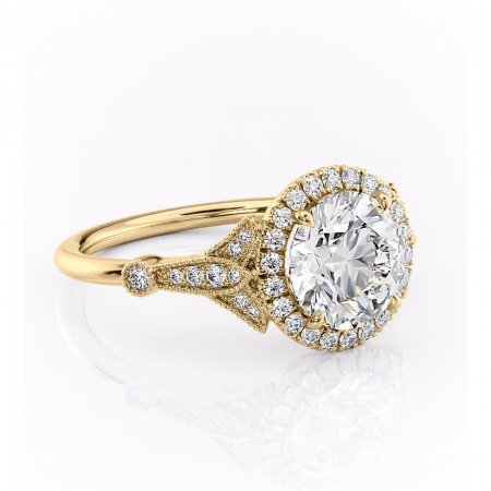 Aur galben - Inel de logodnă Citrina din aur Galben 14kt cu moissanite tăietură rotundă – Halo rafinată pentru profil mediu | Personalizează și configurează gratuit online