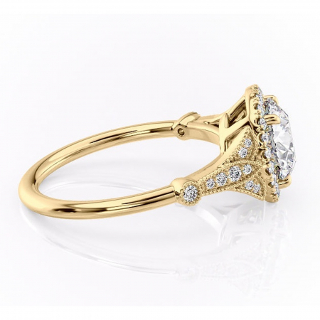 Inel de logodnă Citrina din aur Galben 14kt cu moissanite tăietură rotundă – Halo rafinată pentru profil mediu | Personalizează și configurează gratuit online [1]