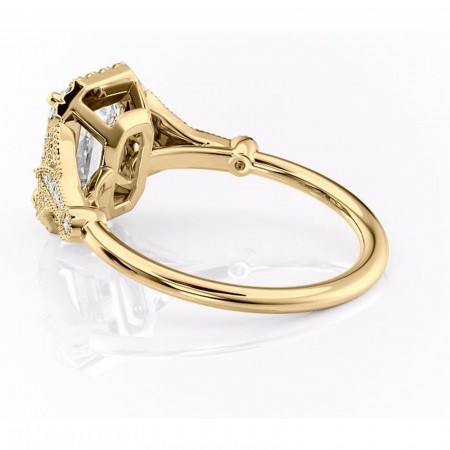 Inel de logodnă Citrina din aur Galben 14kt cu moissanite tăietură smarald – Halo rafinată pentru profil mediu | Personalizează și configurează gratuit online [4]