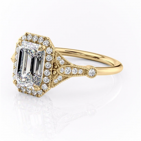 Inel de logodnă Citrina din aur Galben 14kt cu moissanite tăietură smarald – Halo rafinată pentru profil mediu | Personalizează și configurează gratuit online [6]