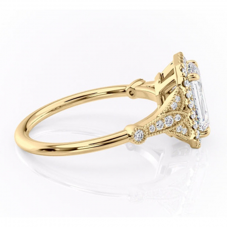 Inel de logodnă Citrina din aur Galben 14kt cu moissanite tăietură smarald – Halo rafinată pentru profil mediu | Personalizează și configurează gratuit online [1]