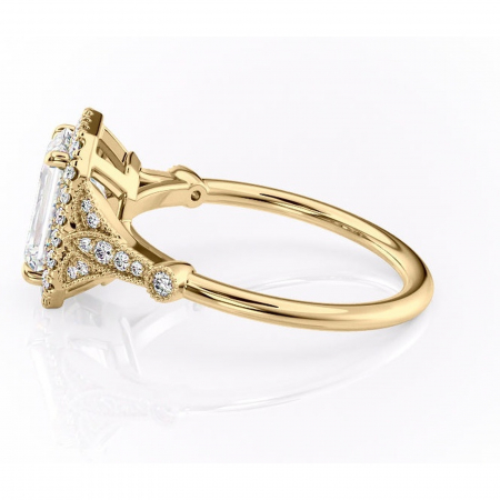 Inel de logodnă Citrina din aur Galben 14kt cu moissanite tăietură smarald – Halo rafinată pentru profil mediu | Personalizează și configurează gratuit online [5]