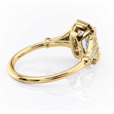 Inel de logodnă Citrina din aur Galben 14kt cu moissanite tăietură smarald – Halo rafinată pentru profil mediu | Personalizează și configurează gratuit online [2]