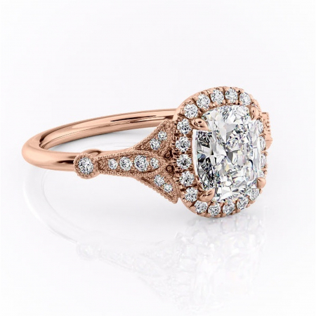 Pernă alungită - Inel de logodnă Citrina din aur Rose 14kt cu moissanite tăietură asscher – Halo rafinată pentru profil mediu | Personalizează și configurează gratuit online