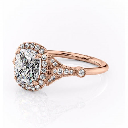 Inel de logodnă Citrina din aur Rose 14kt cu moissanite tăietură asscher – Halo rafinată pentru profil mediu | Personalizează și configurează gratuit online [6]