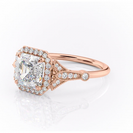 Inel de logodnă Citrina din aur Rose 18kt cu moissanite tăietură asscher – Halo rafinată pentru profil mediu | Personalizează și configurează gratuit online [6]