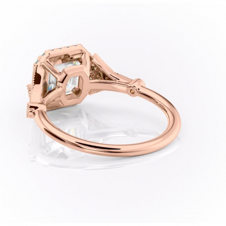 Inel de logodnă Citrina din aur Rose 18kt cu moissanite tăietură asscher – Halo rafinată pentru profil mediu | Personalizează și configurează gratuit online [3]