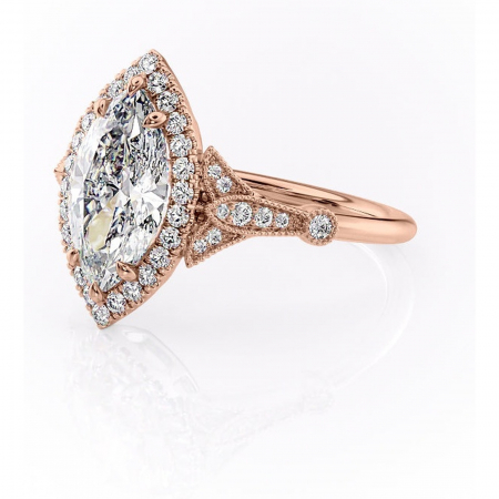 Inel de logodnă Citrina din aur Rose 14kt cu moissanite tăietură marquise – Halo rafinată pentru profil mediu | Personalizează și configurează gratuit online [6]