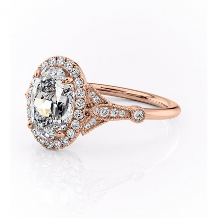 Inel de logodnă Citrina din aur Rose 14kt cu moissanite tăietură ovală – Halo rafinată pentru profil mediu | Personalizează și configurează gratuit online [6]