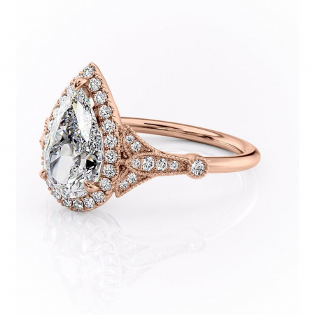 Inel de logodnă Citrina din aur Rose 14kt cu moissanite tăietură pară – Halo rafinată pentru profil mediu | Personalizează și configurează gratuit online [6]