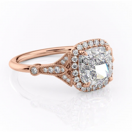 Pernă - Inel de logodnă Citrina din aur Rose 18kt cu moissanite tăietură pernă – Halo rafinată pentru profil mediu | Personalizează și configurează gratuit online