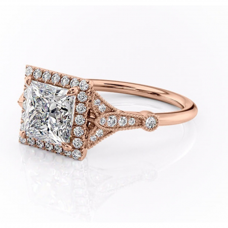 Inel de logodnă Citrina din aur Rose 14kt cu moissanite tăietură princess – Halo rafinată pentru profil mediu | Personalizează și configurează gratuit online [6]