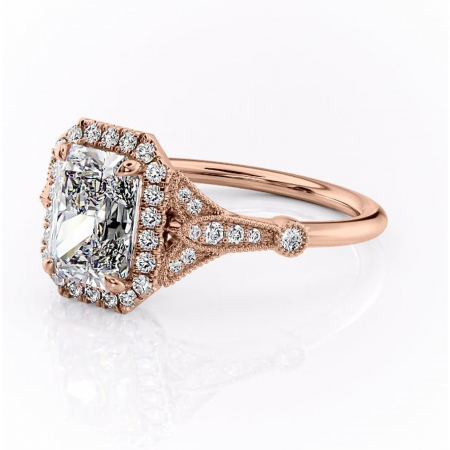 Inel de logodnă Citrina din aur Rose 14kt cu moissanite tăietură radiantă – Halo rafinată pentru profil mediu | Personalizează și configurează gratuit online [6]
