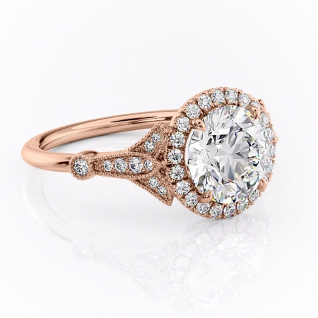 Aur roz - Inel de logodnă Citrina din aur Rose 14kt cu moissanite tăietură rotundă – Halo rafinată pentru profil mediu | Personalizează și configurează gratuit online