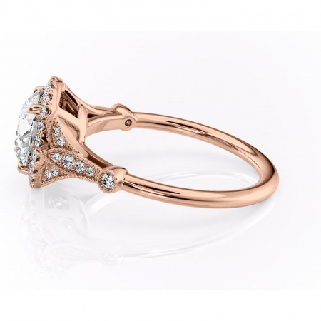 Inel de logodnă Citrina din aur Rose 14kt cu moissanite tăietură rotundă – Halo rafinată pentru profil mediu | Personalizează și configurează gratuit online [5]
