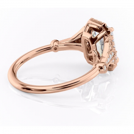 Inel de logodnă Citrina din aur Rose 18kt cu moissanite tăietură smarald – Halo rafinată pentru profil mediu | Personalizează și configurează gratuit online [2]