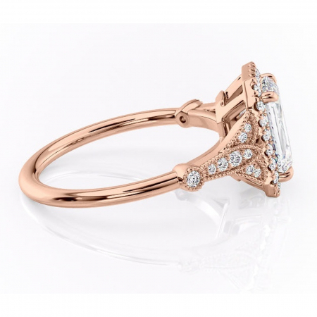 Inel de logodnă Citrina din aur Rose 18kt cu moissanite tăietură smarald – Halo rafinată pentru profil mediu | Personalizează și configurează gratuit online [1]