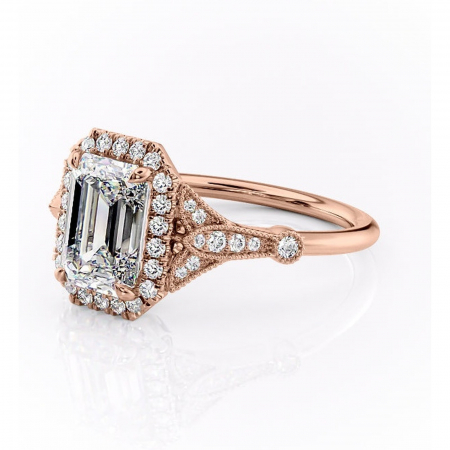 Inel de logodnă Citrina din aur Rose 18kt cu moissanite tăietură smarald – Halo rafinată pentru profil mediu | Personalizează și configurează gratuit online [6]