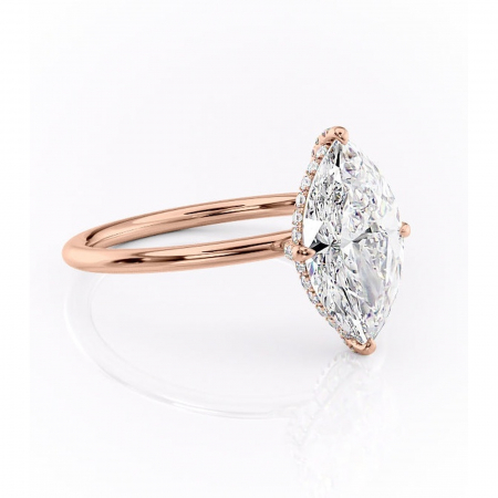Aur roz - Inel de logodnă Clarabelle din aur Rose 18kt cu moissanite tăietură marquise – Solitar rafinată pentru profil înalt | Personalizează și configurează gratuit online