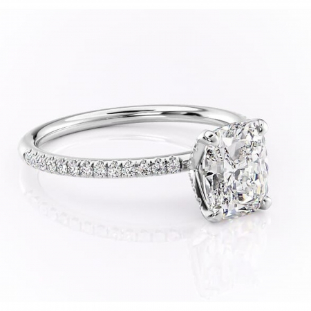 Pernă alungită - Inel de logodnă Cleo din aur Alb 14kt cu moissanite tăietură pernă – Montură pavé rafinată pentru profil înalt | Personalizează și configurează gratuit online