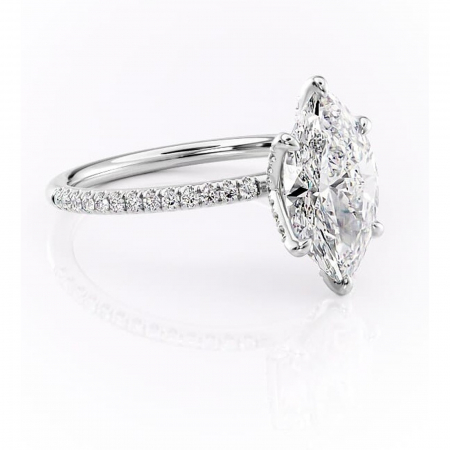 Marquise - Inel de logodnă Cleo din aur Alb 14kt cu moissanite tăietură marquise – Montură pavé rafinată pentru profil înalt | Personalizează și configurează gratuit online