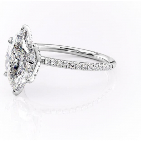 Inel de logodnă Cleo din aur Alb 14kt cu moissanite tăietură marquise – Montură pavé rafinată pentru profil înalt | Personalizează și configurează gratuit online [6]