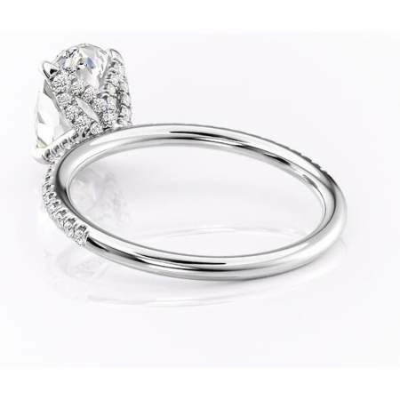 Inel de logodnă Cleo din aur Alb 14kt cu moissanite tăietură ovală – Montură pavé rafinată pentru profil înalt | Personalizează și configurează gratuit online [3]