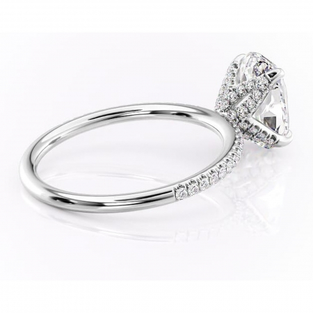 Inel de logodnă Cleo din aur Alb 14kt cu moissanite tăietură ovală – Montură pavé rafinată pentru profil înalt | Personalizează și configurează gratuit online [2]