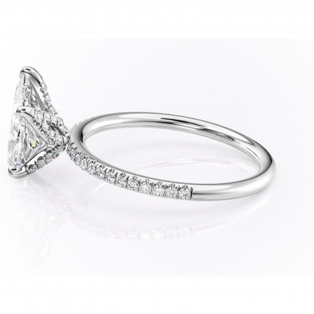 Inel de logodnă Cleo din aur Alb 18kt cu moissanite tăietură pară – Montură pavé rafinată pentru profil înalt | Personalizează și configurează gratuit online [5]