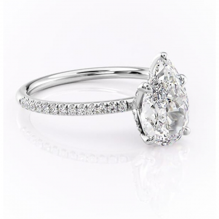 Pară - Inel de logodnă Cleo din aur Alb 14kt cu moissanite tăietură pară – Montură pavé rafinată pentru profil înalt | Personalizează și configurează gratuit online