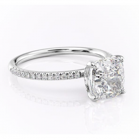 Pernă - Inel de logodnă Cleo din aur Alb 14kt cu moissanite tăietură pernă – Montură pavé rafinată pentru profil înalt | Personalizează și configurează gratuit online