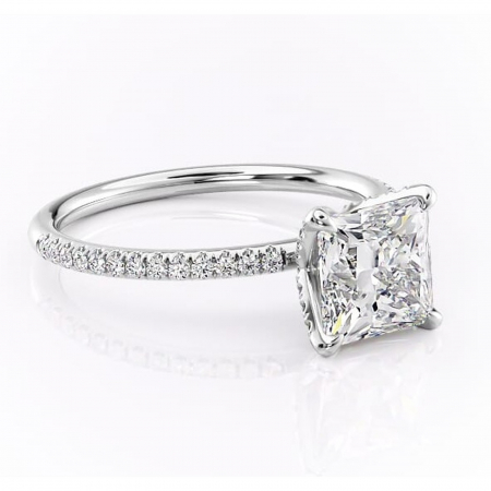 Princess - Inel de logodnă Cleo din aur Alb 14kt cu moissanite tăietură princess – Montură pavé rafinată pentru profil înalt | Personalizează și configurează gratuit online