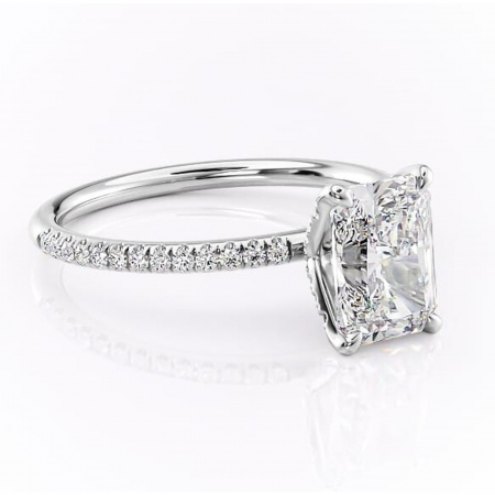 Radiantă - Inel de logodnă Cleo din aur Alb 14kt cu moissanite tăietură radiantă – Montură pavé rafinată pentru profil înalt | Personalizează și configurează gratuit online