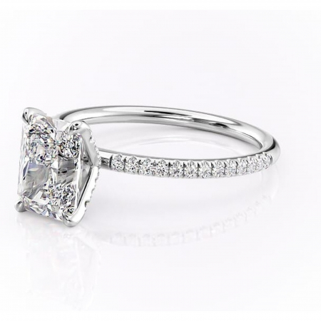 Inel de logodnă Cleo din aur Alb 18kt cu moissanite tăietură radiantă – Montură pavé rafinată pentru profil înalt | Personalizează și configurează gratuit online [6]