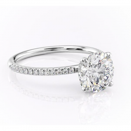 Aur alb - Inel de logodnă Cleo din aur Alb 14kt cu moissanite tăietură rotundă – Montură pavé rafinată pentru profil înalt | Personalizează și configurează gratuit online