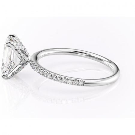 Inel de logodnă Cleo din aur Alb 14kt cu moissanite tăietură smarald – Montură pavé rafinată pentru profil înalt | Personalizează și configurează gratuit online [5]