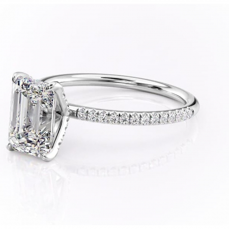 Inel de logodnă Cleo din aur Alb 14kt cu moissanite tăietură smarald – Montură pavé rafinată pentru profil înalt | Personalizează și configurează gratuit online [6]