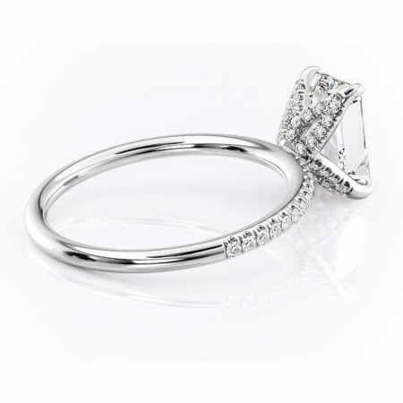 Inel de logodnă Cleo din aur Alb 14kt cu moissanite tăietură smarald – Montură pavé rafinată pentru profil înalt | Personalizează și configurează gratuit online [2]