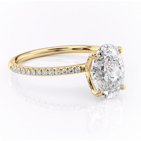 Ovală - Inel de logodnă Cleo din aur Galben 18kt cu moissanite tăietură ovală – Montură pavé rafinată pentru profil înalt | Personalizează și configurează gratuit online
