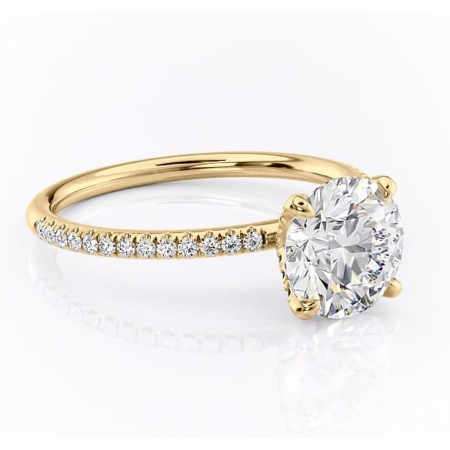 Aur galben - Inel de logodnă Cleo din aur Galben 14kt cu moissanite tăietură rotundă – Montură pavé rafinată pentru profil înalt | Personalizează și configurează gratuit online