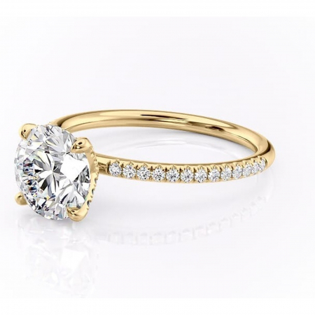 Inel de logodnă Cleo din aur Galben 14kt cu moissanite tăietură rotundă – Montură pavé rafinată pentru profil înalt | Personalizează și configurează gratuit online [6]