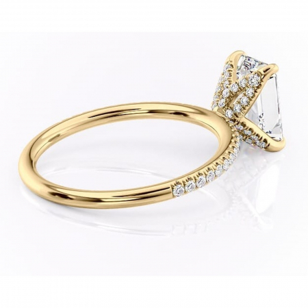 Inel de logodnă Cleo din aur Galben 14kt cu moissanite tăietură smarald – Montură pavé rafinată pentru profil înalt | Personalizează și configurează gratuit online [2]