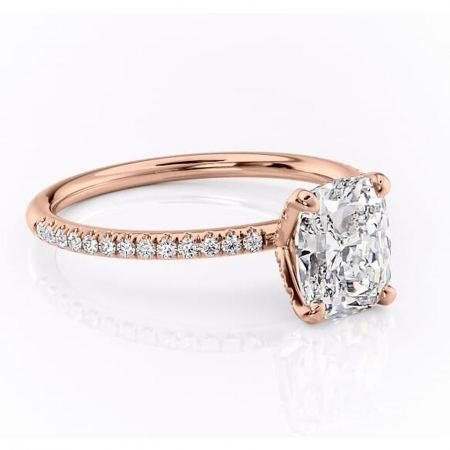 Pernă alungită - Inel de logodnă Cleo din aur Rose 14kt cu moissanite tăietură pernă – Montură pavé rafinată pentru profil înalt | Personalizează și configurează gratuit online