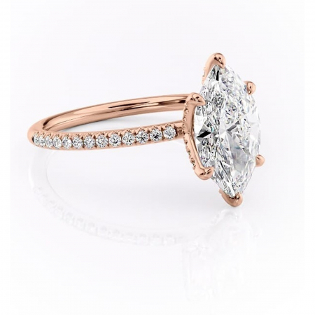 Marquise - Inel de logodnă Cleo din aur Rose 18kt cu moissanite tăietură marquise – Montură pavé rafinată pentru profil înalt | Personalizează și configurează gratuit online