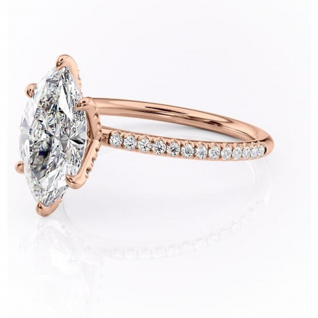 Inel de logodnă Cleo din aur Rose 14kt cu moissanite tăietură marquise – Montură pavé rafinată pentru profil înalt | Personalizează și configurează gratuit online [6]