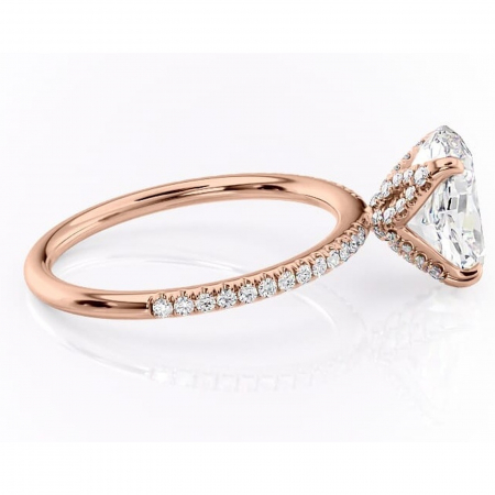 Inel de logodnă Cleo din aur Rose 14kt cu moissanite tăietură ovală – Montură pavé rafinată pentru profil înalt | Personalizează și configurează gratuit online [1]
